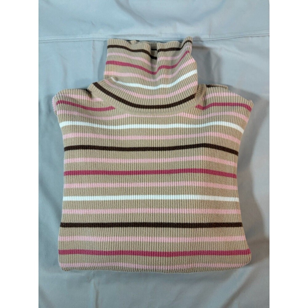 Old Navy Perfect Fit Stretch Turtleneck Sweater XXL Tan Pink Brown Striped